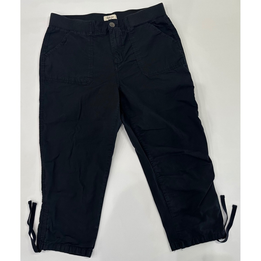 Style & Co Womens Black Capri Pants Size 12 Side Tie Cropped Utility Trousers
